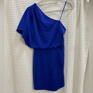 Royal Blue One-Shoulder Formal Cocktail Mini Dress